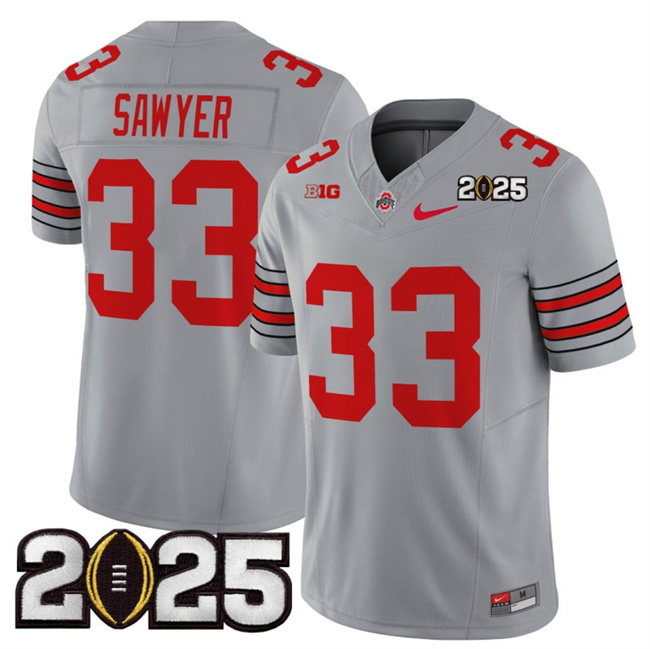 Men Ohio State Buckeyes #33 Jack Sawyer Grey 2025 CFP Final Patch F.U.S.E. Vapor Limited Stitched NCAA Jersey->ncaa teams->NCAA Jersey